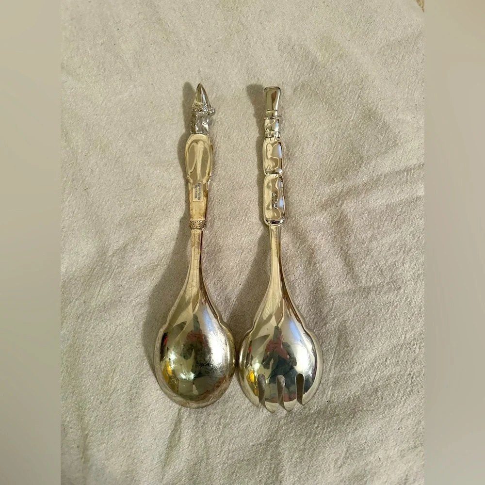 VTG WALLACE SILVERSMITHS SILVER PLATED SALAD SERVERS SANTA SNOWMAN CHRISTMAS